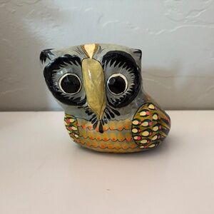 Vintage Sermel Tonala Folk Art Paper Mache Bird Owl Mexico Hand Painted Signed